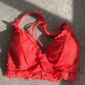Fluorescent red-orange lace bralette